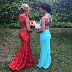 Red Sequen and Lace Jovani Prom or Evening Dress
